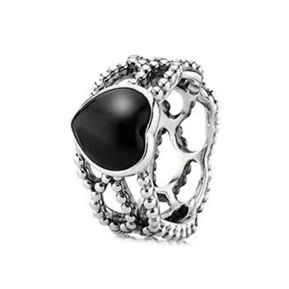 Pandora Mi Amor black onyx heart ring size 56 or 7.5